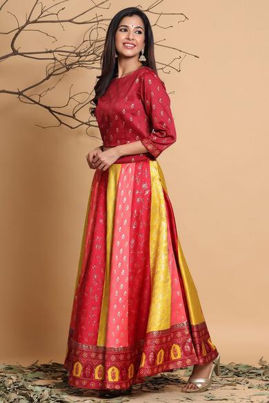 Multi Dull Satin Printed Lehenga Choli