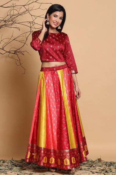 Multi Dull Satin Printed Lehenga Choli