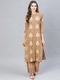 Women's  Brown & Off-White Khari Print Kurta with Palazzos
