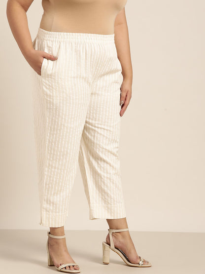 Women's Natural Cotton Flex Striped Straight Pant