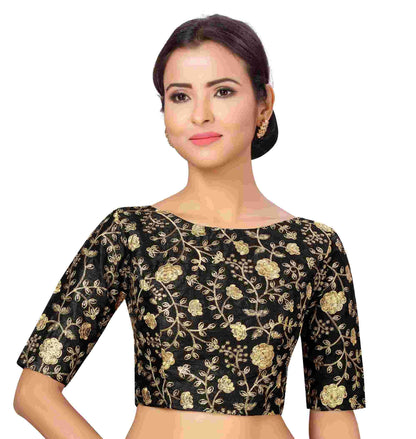 Women Black Silk Saree Blouse by Shr
