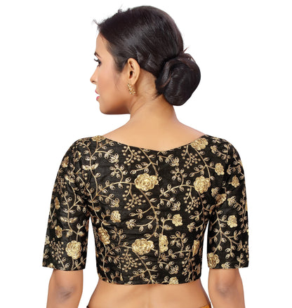Women Black Silk Saree Blouse by Shr