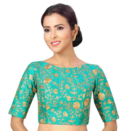 Women Light Blue Saree Blouse by Shr