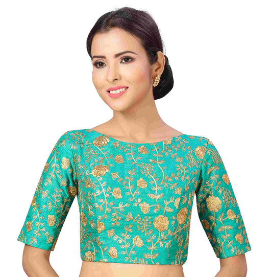 Women Light Blue Saree Blouse by Shr