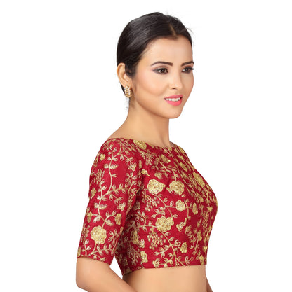 Women's Maroon Embroidered Blouse by Shringaa