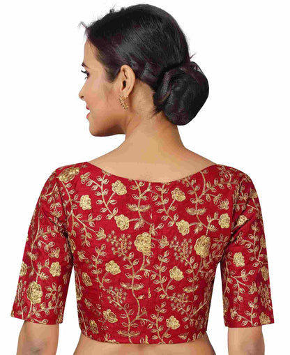Women's Maroon Embroidered Blouse by Shringaa