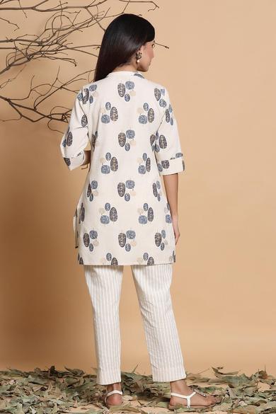 Natural Cotton Flex Printed High Low Kurta With Mask