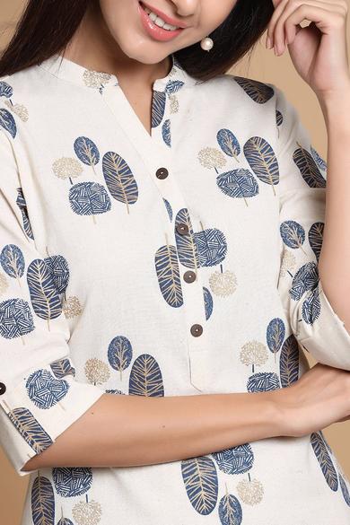 Natural Cotton Flex Printed High Low Kurta With Mask