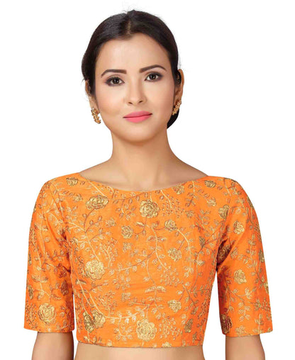 Women's Orange Zari Embroidered Blouse by Shringaa