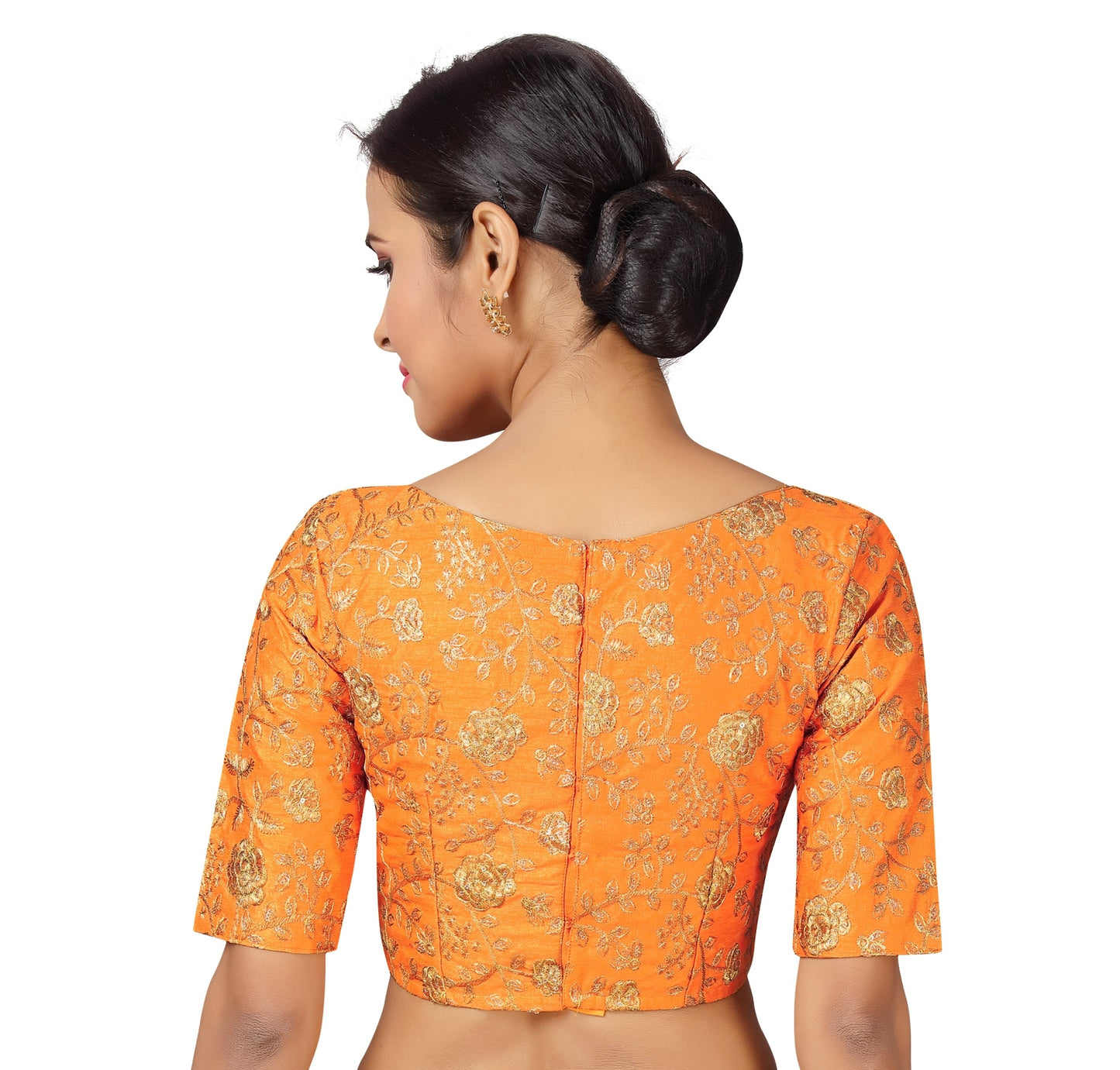 Women's Orange Zari Embroidered Blouse by Shringaa