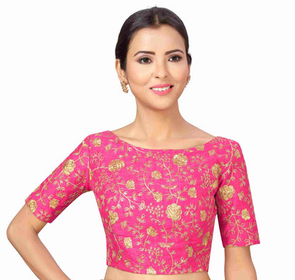 Women Pink Zari Saree Blouse by Shr