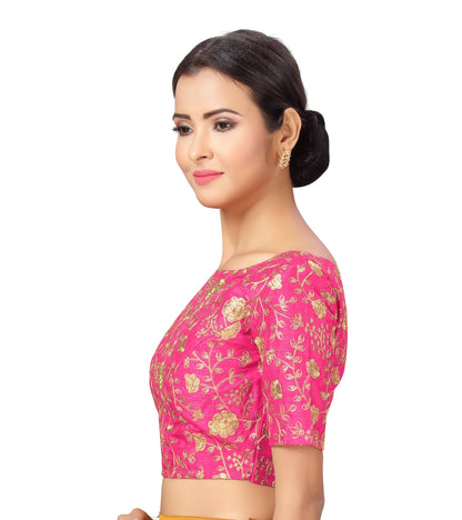 Women Pink Zari Saree Blouse by Shr