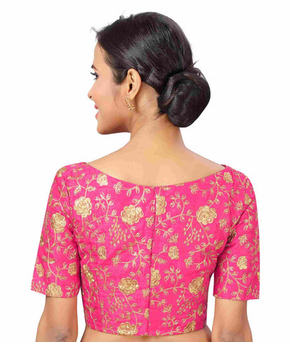 Women Pink Zari Saree Blouse by Shr