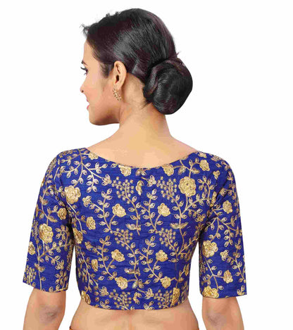 Women's Royal Blue Embroidered Blouse by Shringaa