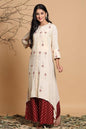Ivory Rayon Printed Asymmetric Kurta With Mask