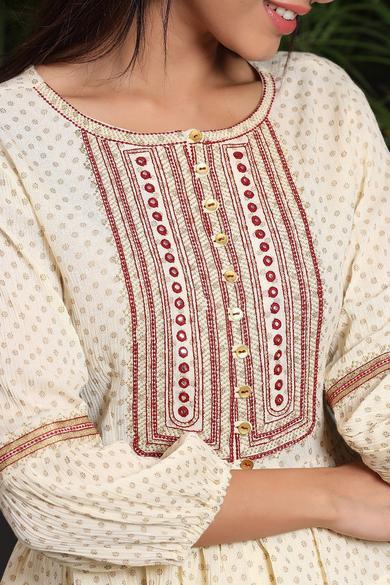 Ivory Rayon Crepe Embroidered Peplum Crop-Top With Cambric Palazzo