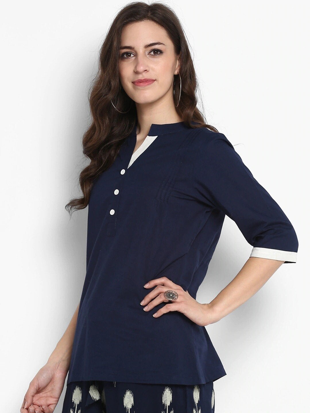 Women's Navy Blue Solid Top