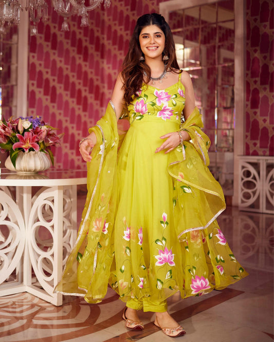 Women's Chamki Handpainted Organza Suit Set