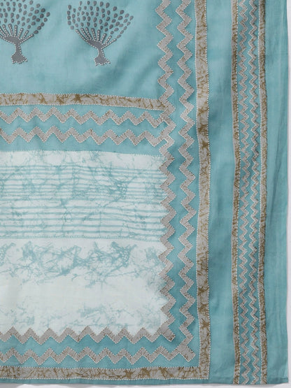 Women's Blue & Off-White Printed Kurta Set