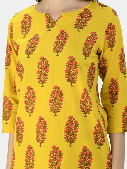 Women's Mustard Cotton Printed Half Sleeve V Neck Casual Night Suit