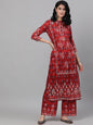 Women's  Red & Beige Printed Kurta with Palazzos