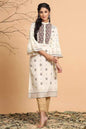 Ivory Rayon Printed Straight Kurta Dupatta Set With Rubber-Band