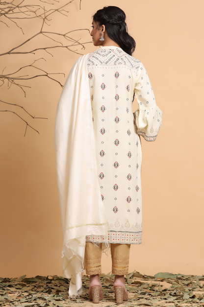 Women's Ivory K- Rayon Staple, B- Cotton Flex, D- Viscose Solid Straight Kurta Set