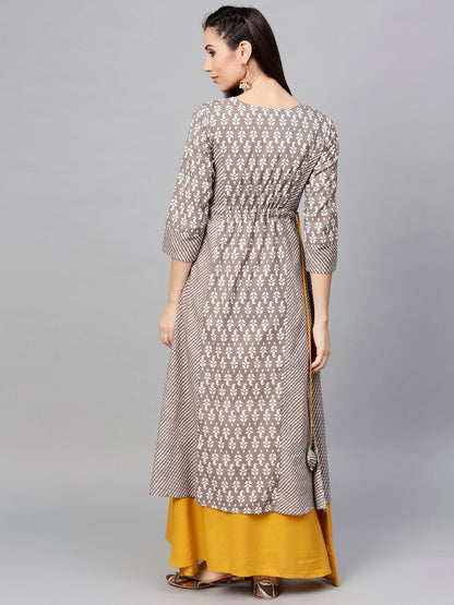 Women's  Grey & Off-White Printed Layered Maxi Dress