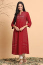 Maroon Rayon Slub Bandhani A-Line Kurta With Mask