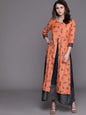 Women's  Orange & Teal Blue Floral Print Layered Maxi Dress