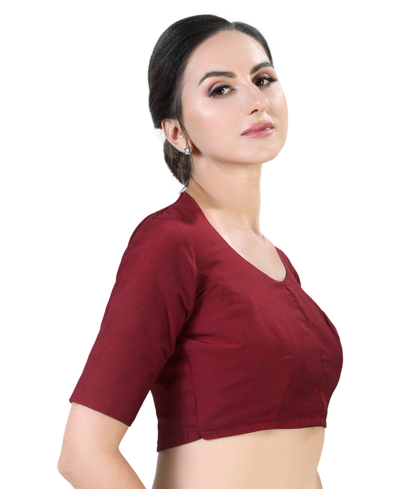 Women's Polyester Solid Short Sleeve Saree Blouse.