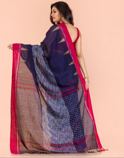 Women's Navy Blue cotton jamdani saree