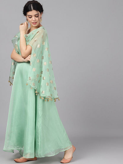 Women's  Green Foil Print Maxi Dress