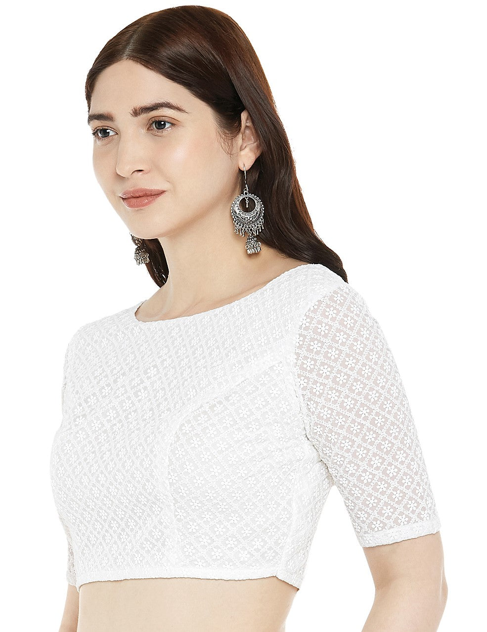 Women's Polyester Embroidery Short Sleeve Blouse.