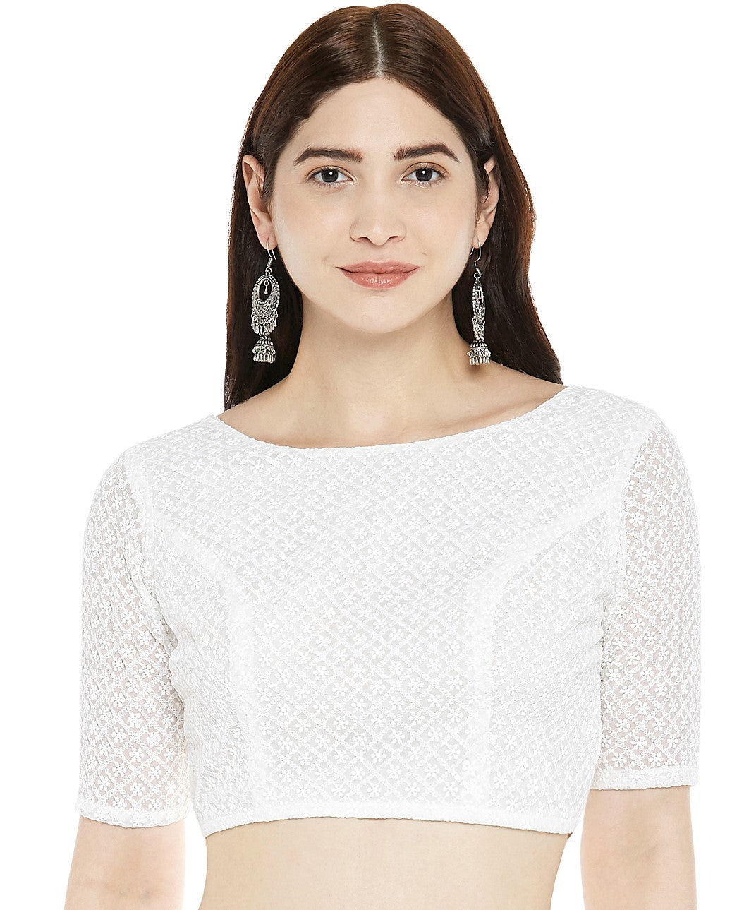 Women's Polyester Embroidery Short Sleeve Blouse.