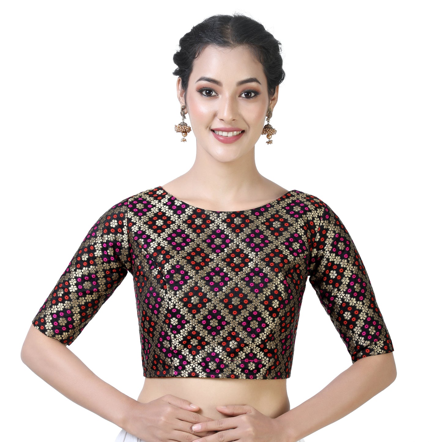 Women Black Brocade Saree Blouse by Shr