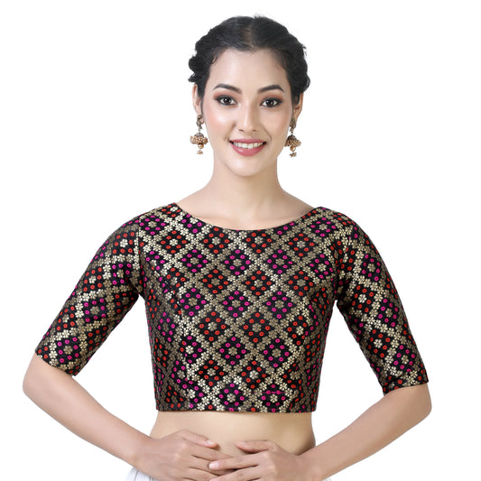 Women Black Brocade Saree Blouse by Shr