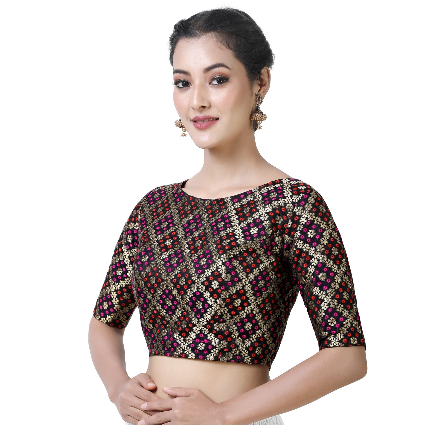 Women Black Brocade Saree Blouse by Shr
