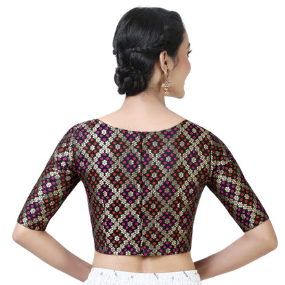 Women Black Brocade Saree Blouse by Shr