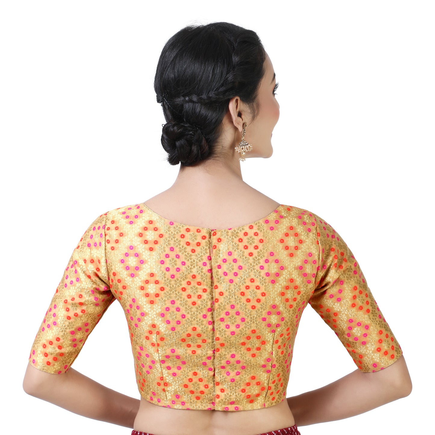 Women Gold Bandhni Brocade Saree Blouse by Shr