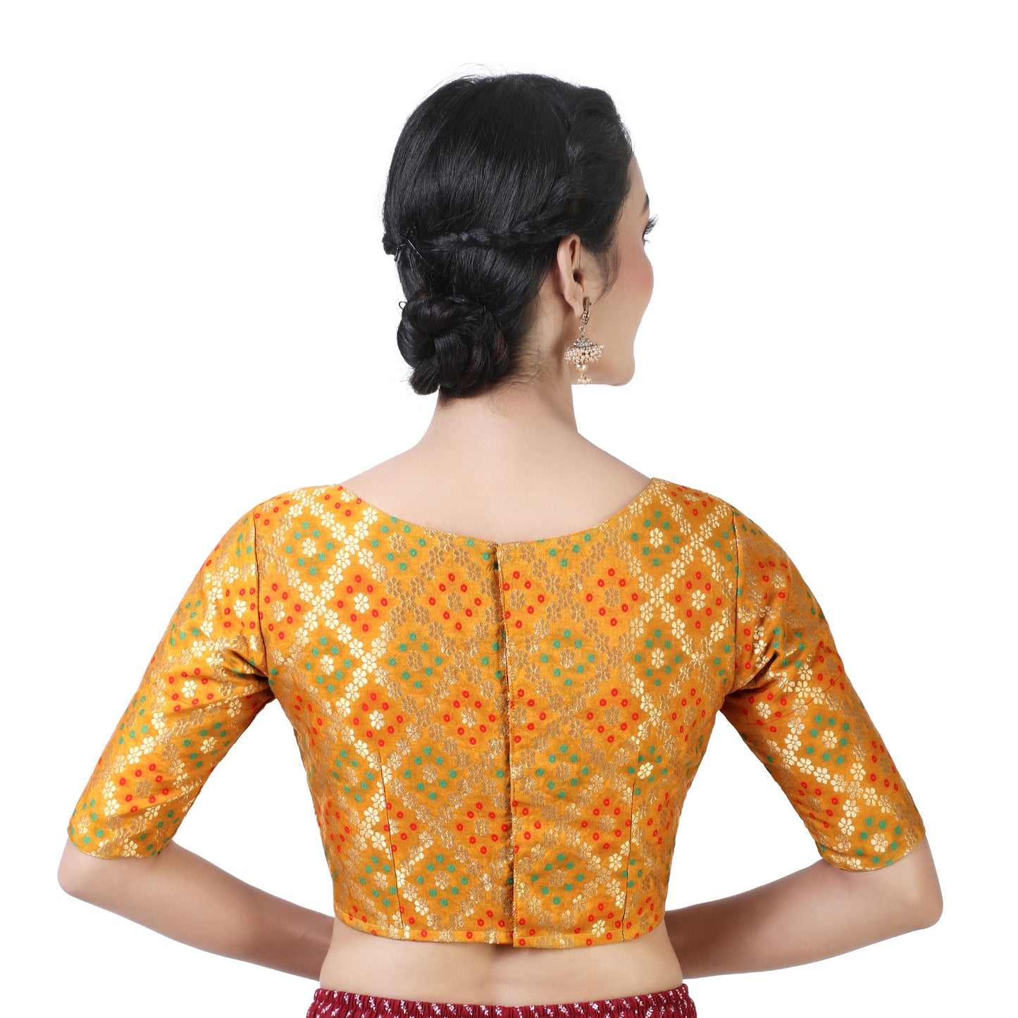 Women's Mustard Bandhni Brocade Blouse by Shringaa