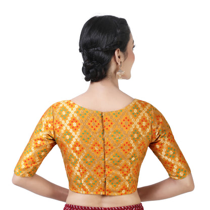 Women's Mustard Bandhni Brocade Blouse by Shringaa