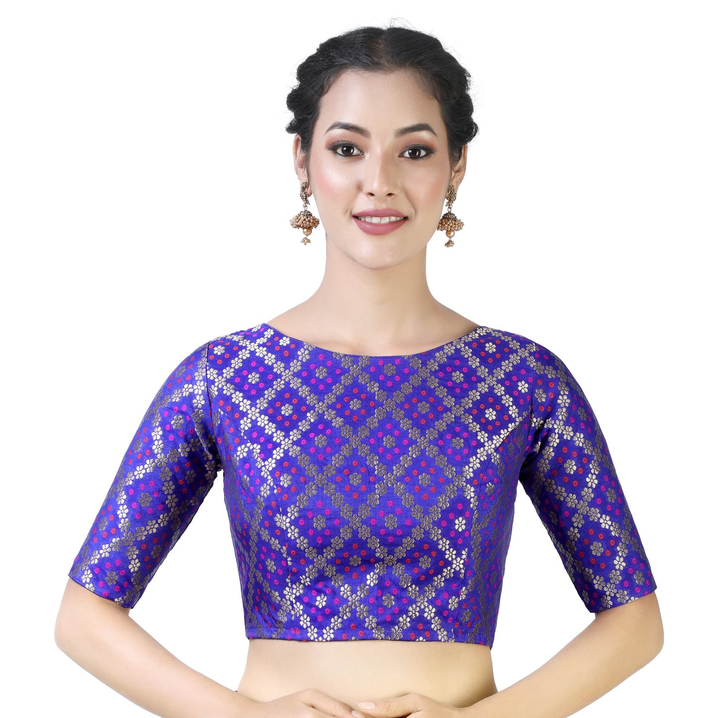 Women's Royal Blue Bandhni Brocade Blouse by Shringaa
