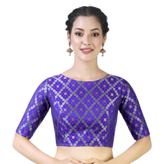 Women's Royal Blue Bandhni Brocade Blouse by Shringaa