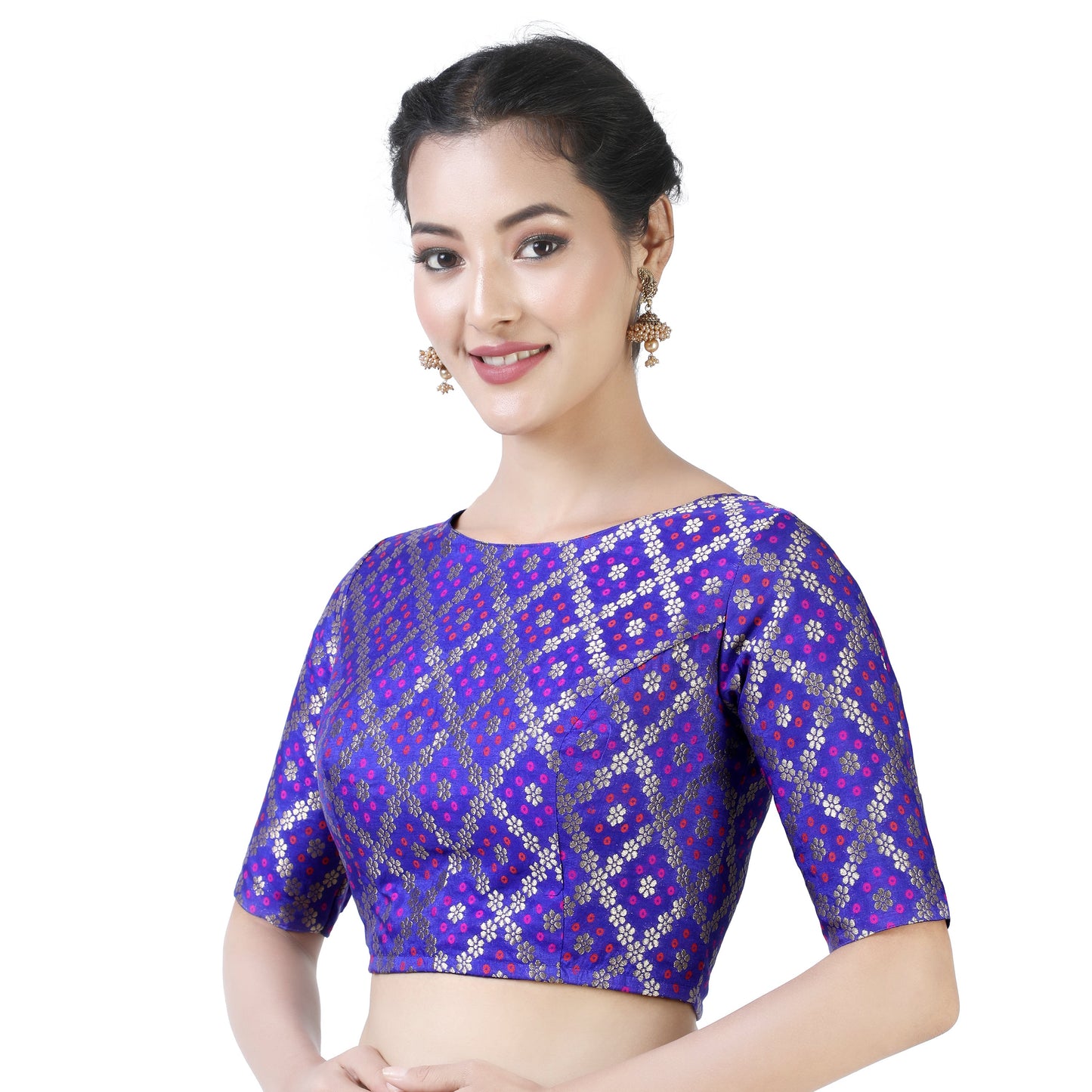 Women's Royal Blue Bandhni Brocade Blouse by Shringaa