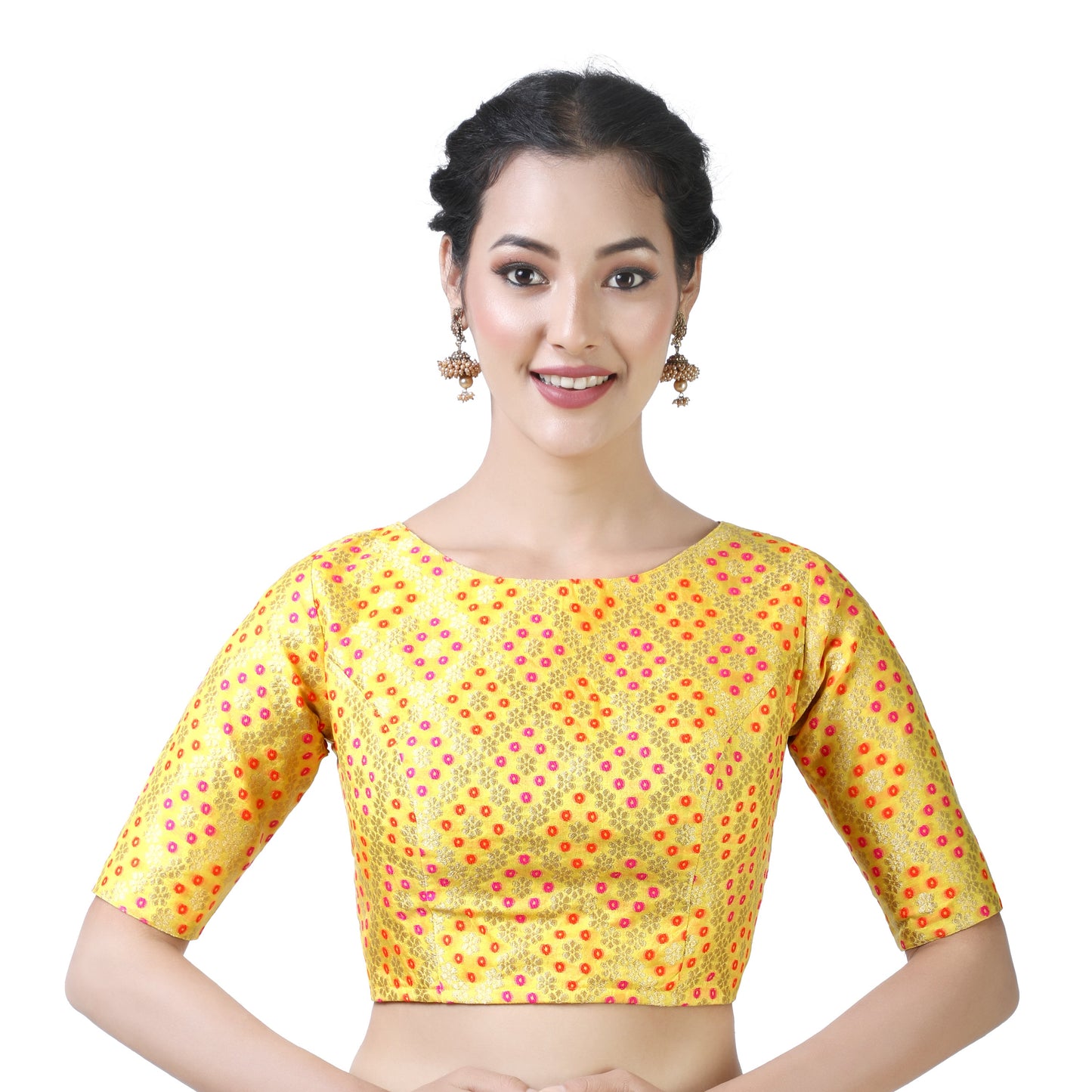 Women's Yellow Bandhni Brocade Blouse by Shringaa