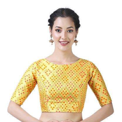 Women's Yellow Bandhni Brocade Blouse by Shringaa