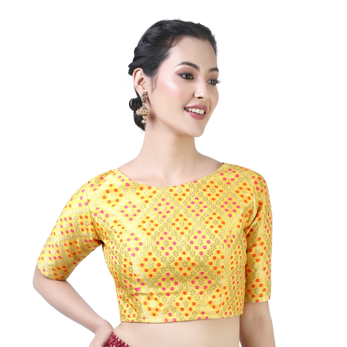 Women's Yellow Bandhni Brocade Blouse by Shringaa