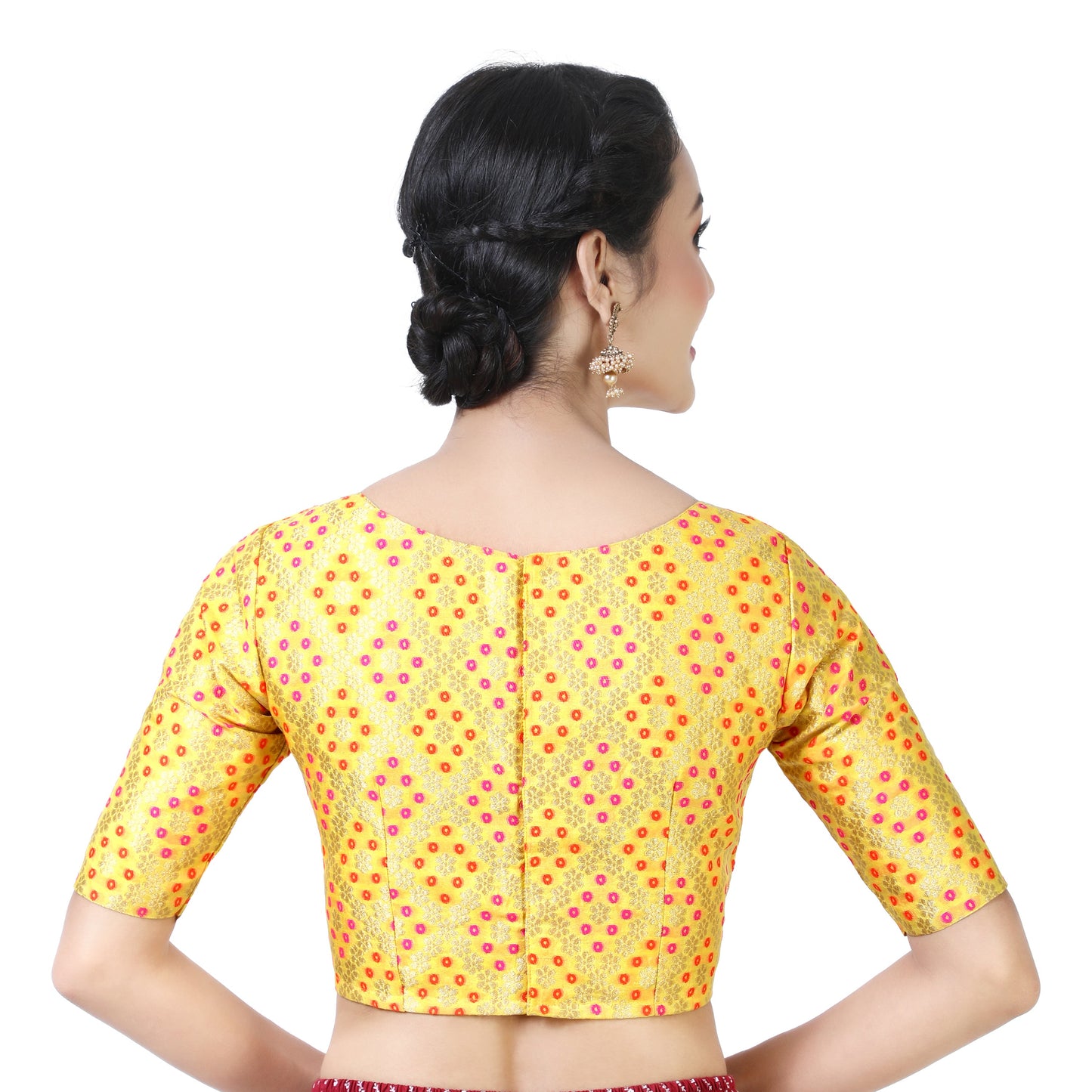 Women's Yellow Bandhni Brocade Blouse by Shringaa