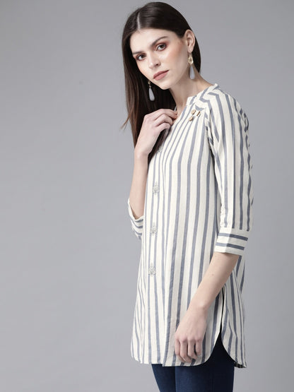 Women's Off-White & Blue Striped Tunic